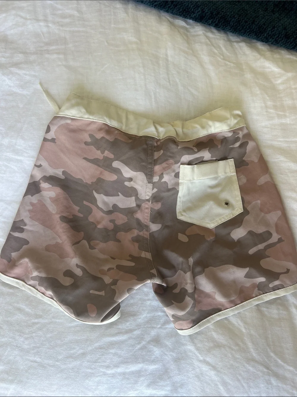 acacia swimwear Pink Camo Kids Swim Trunks with Cream Trim